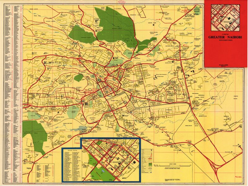 A MAP OF GREATER NAIROBI WITH STREET INDEX