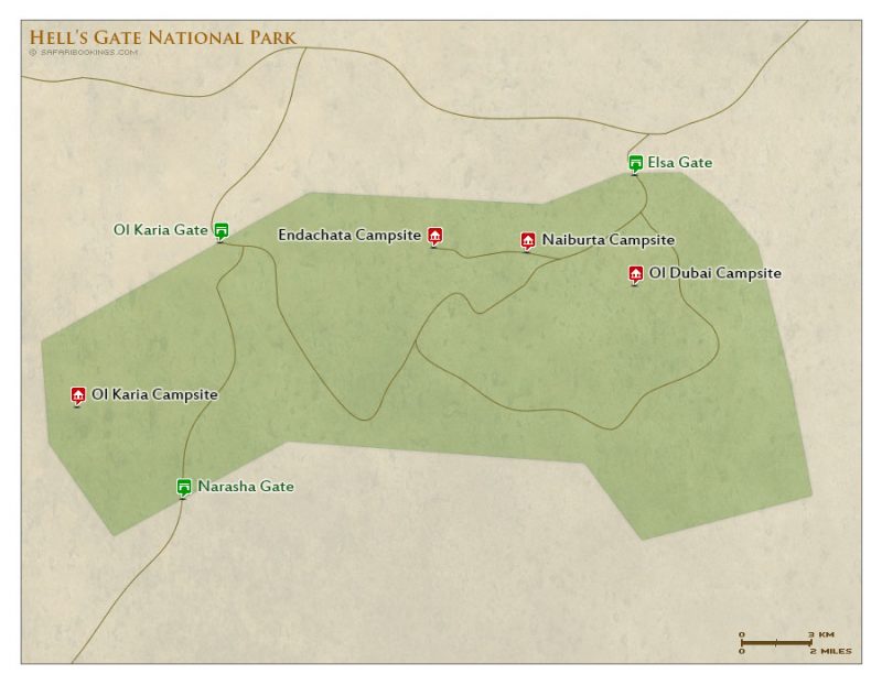 A TOURIST MAP OF HELL'S GATE NATIONAL PARK